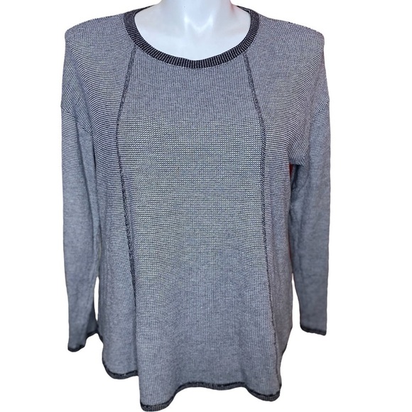 J. Jill Black White Small Polka Dot Thermal Waffle Knit Round Neck Top XL - Picture 1 of 8